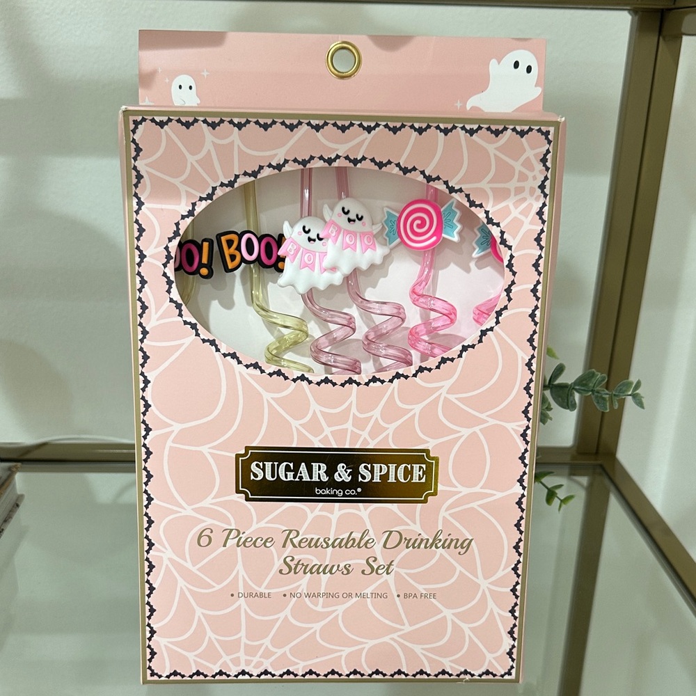 Sugar & Spice Pink and White Reusable Drinking Straws Set